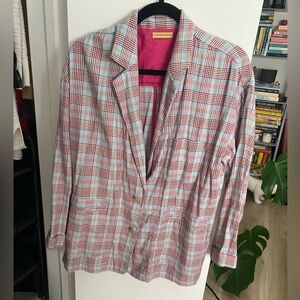 Plaid Women's Blazer Jacket - Pink & Light Blue
